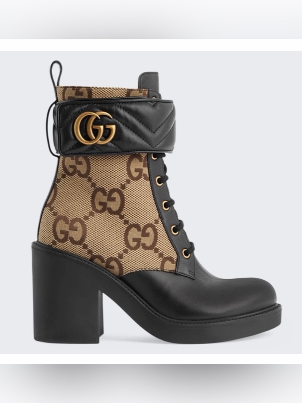 Gucci GG Marmont canvas and leather platform ankle boot